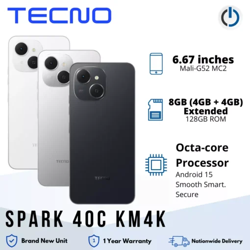 Tecno Spark 40C KM4K Mobile Phone | 8GB RAM* (4GB + 4GB Extended) + 128GB