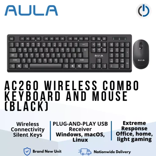 Aula AC260 Wireless Combo Keyboard and Mouse (Black)