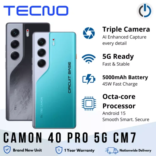 Tecno Camon 40 Pro 5G CM7 Mobile Phone | 16GB RAM* (8GB + 8GB Extended) + 256GB