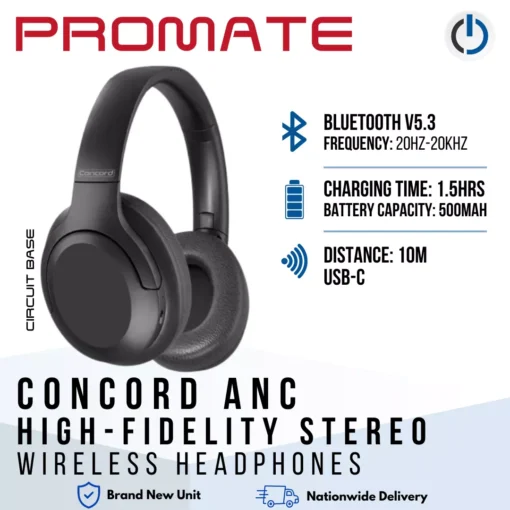 PROMATE Concord ANC High-Fidelity Stereo Wireless Headphones