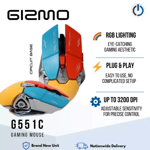 Gizmo Gaming G551C Mouse 3200DPI Wireless Mouse (Rainbow)