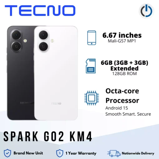 Tecno Spark Go2 KM4 Mobile Phone | 6GB RAM* (3GB + 3GB Extended) + 128GB