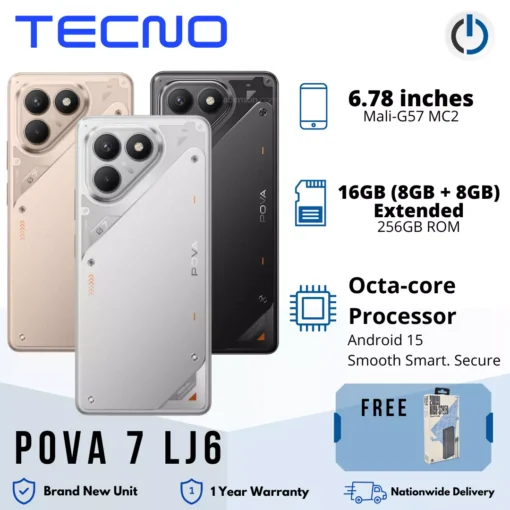 Tecno Pova 7 LJ6 Mobile Phone | 16GB RAM* (8GB + 8GB Extended) + 256GB