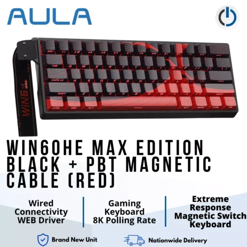 AULA WIN60HE MAX Edition Black + PBT Magnetic Cable (Red) Magnetic Switch Keyboard