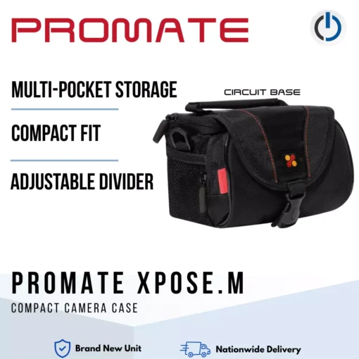 PROMATE xPose.M Compact Camera Case with Front Storage, Side Mesh Pocket and Shoulder Strap