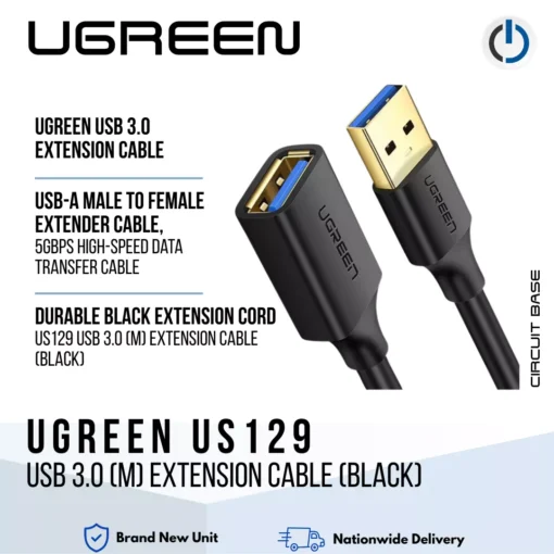 UGREEN US129 USB 3.0 (M) Extension Cable (Black)