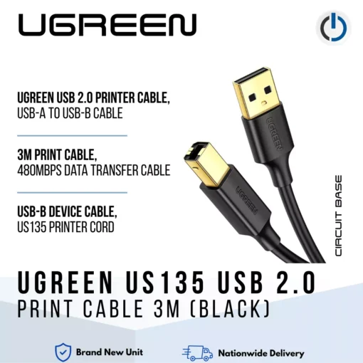 UGREEN US135 USB 2.0 Print Cable 3M (Black)