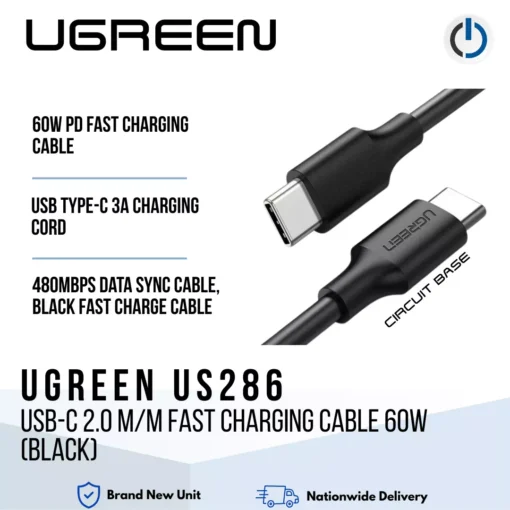 UGREEN US286 USB-C 2.0 M/M Fast Charging Cable 60W (Black)