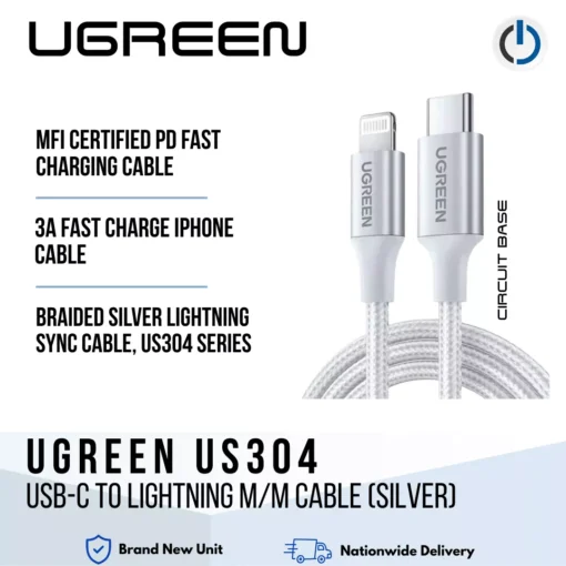 UGREEN US304 USB-C to Lightning M/M Cable (Silver)