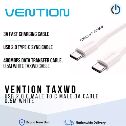 Vention USB 2.0 C Male to C Male 3A Cable 0.5M White TAXWD