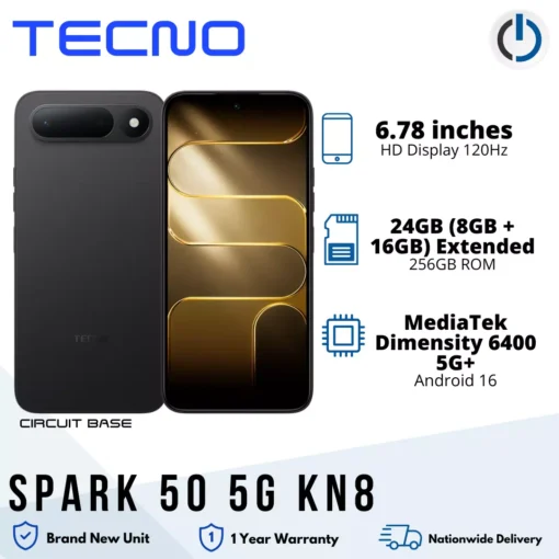 Tecno Spark 50 5G KN8 Mobile Phone | 24GB RAM* (8GB + 16GB Extended) + 256GB