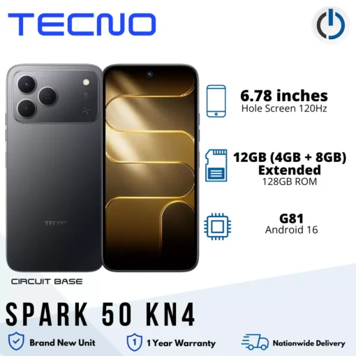 Tecno Spark 50 KN4 Mobile Phone | 12GB RAM* (4GB + 8GB Extended) + 128GB