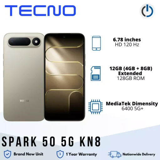 Tecno Spark 50 5G KN8 Mobile Phone | 12GB RAM* (4GB + 8GB Extended) + 128GB