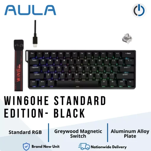 AULA WIN60HE Standard Edition Black + Black Keycaps Greywood Magnetic Switch Wired Keybaord